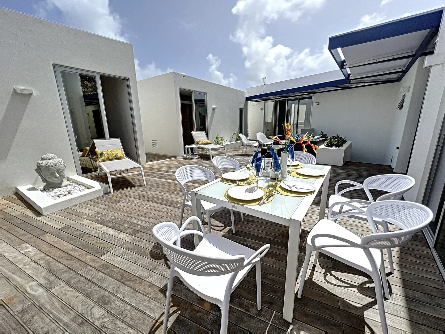 Interior deck with outdoor dining