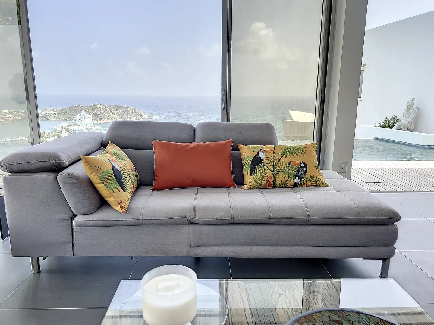 Living room sofa with sea view