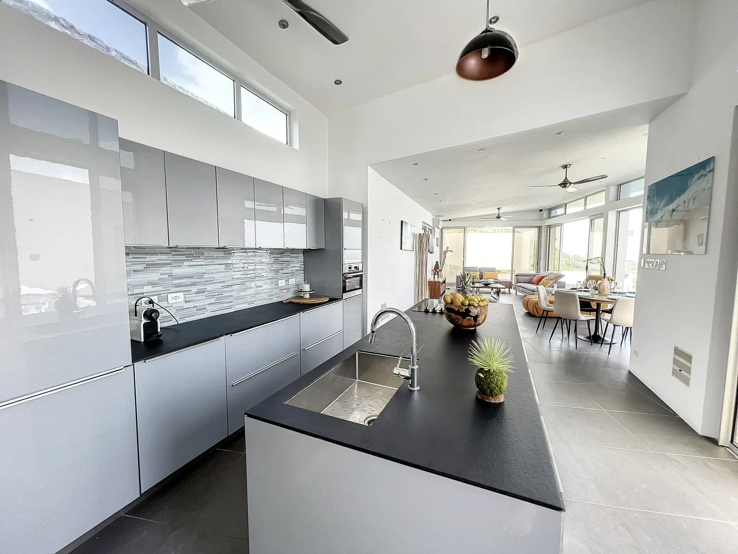 Modern kitchen island and dining area