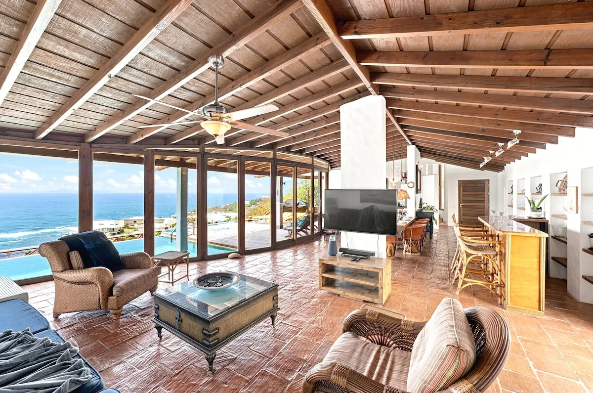 Covered living area with panoramic ocean views.