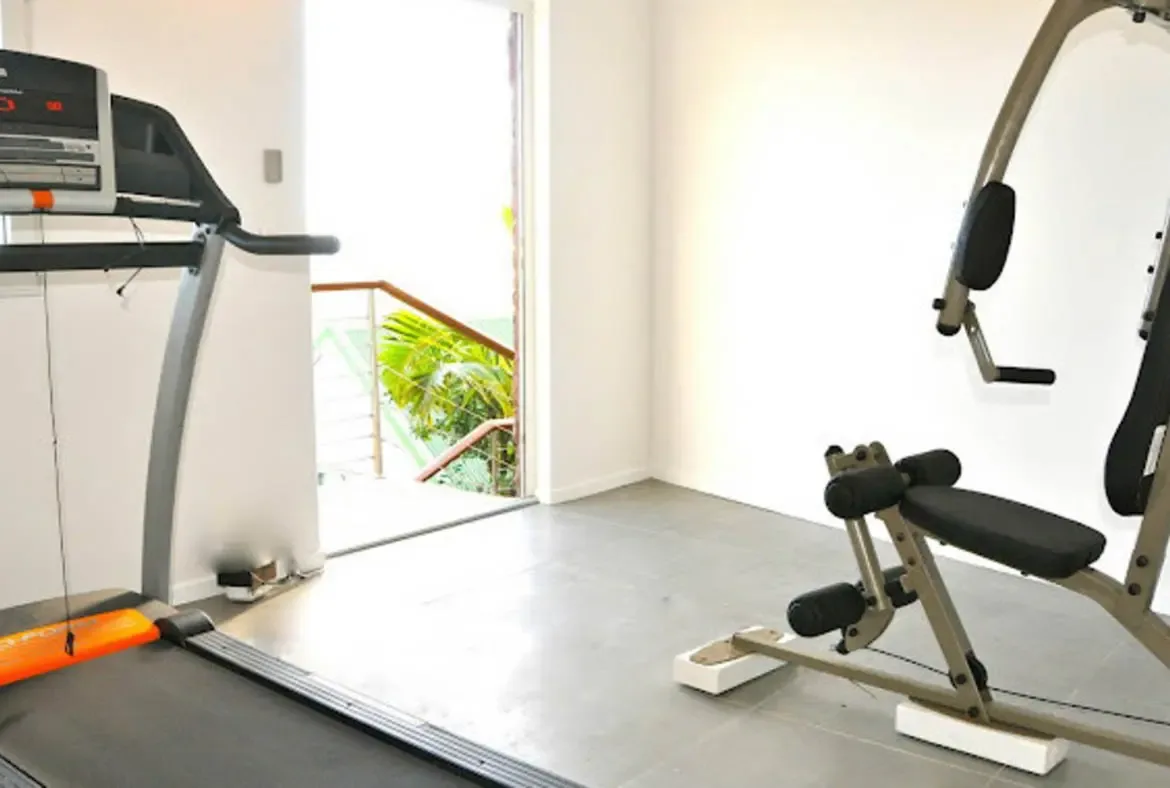 Train in style at Villa Agave Azul's private gym, where modern equipment meets the gentle Caribbean breeze. Step outside to lush tropical greenery between sets, blending wellness with St. Barths' effortless luxury. Your fitness routine just became a five-star experience.                                                                                                                                                                                                                                 +
 