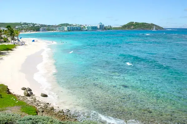 Your path to paradise — Dawn Beach's turquoise waters and white sand are just steps away.