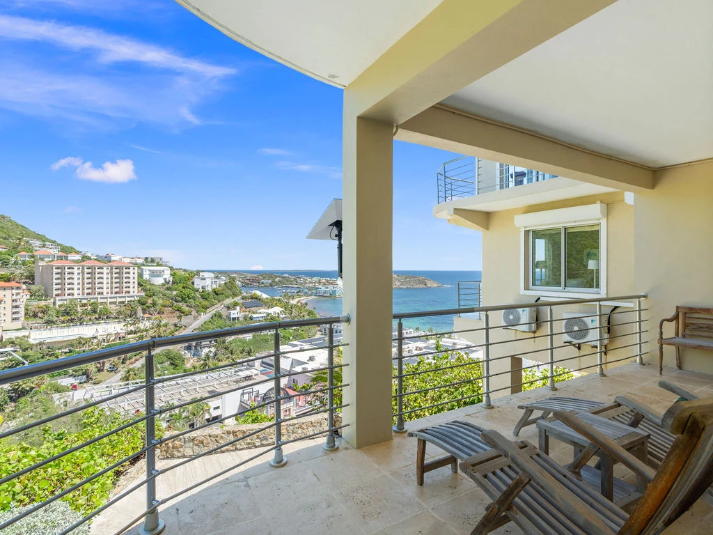 Balcony with island and ocean views