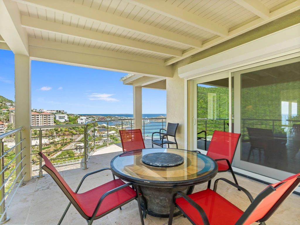Balcony with island and ocean views