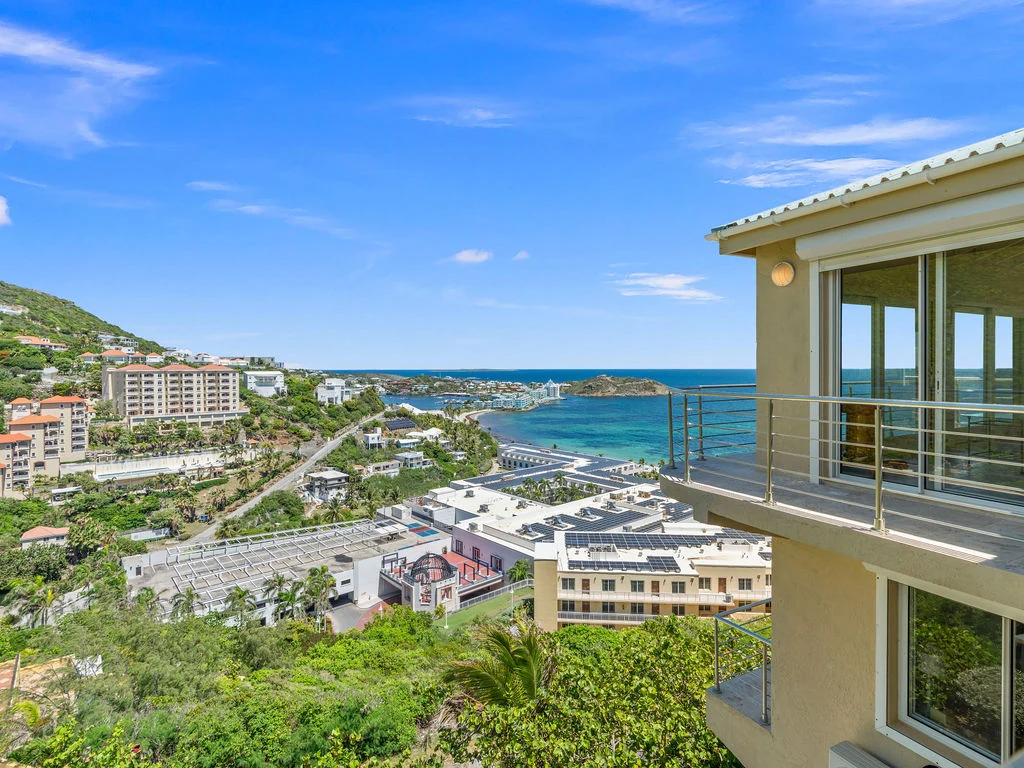 Balcony with island and ocean views