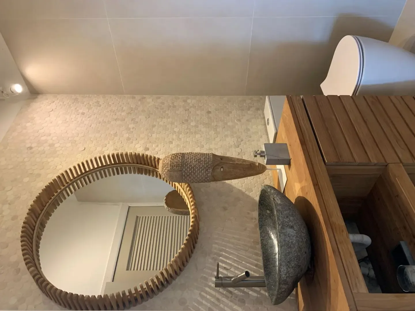 Refresh in this spa-inspired bathroom with warm wood vanity and designer vessel sink.                                                                                                                                                                                                                                                                                                                                                                                                                                   +
 