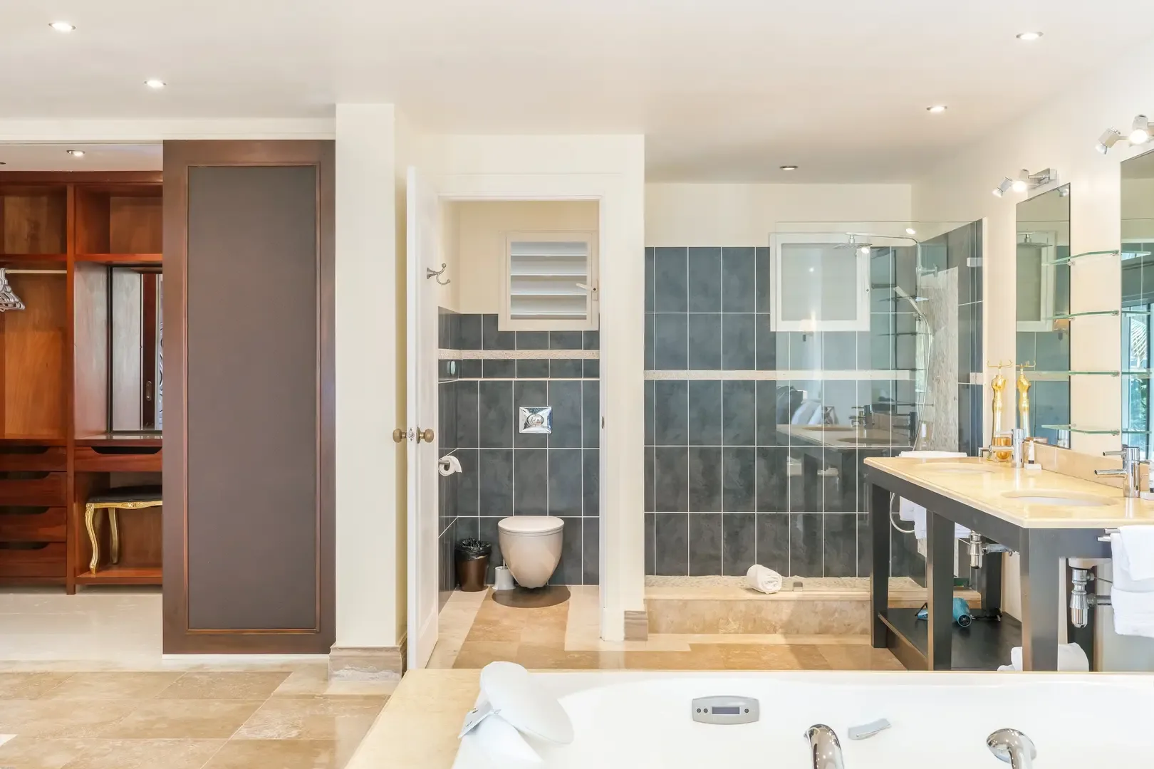 Vaulted ceilings and morning light — your spacious master suite sanctuary.