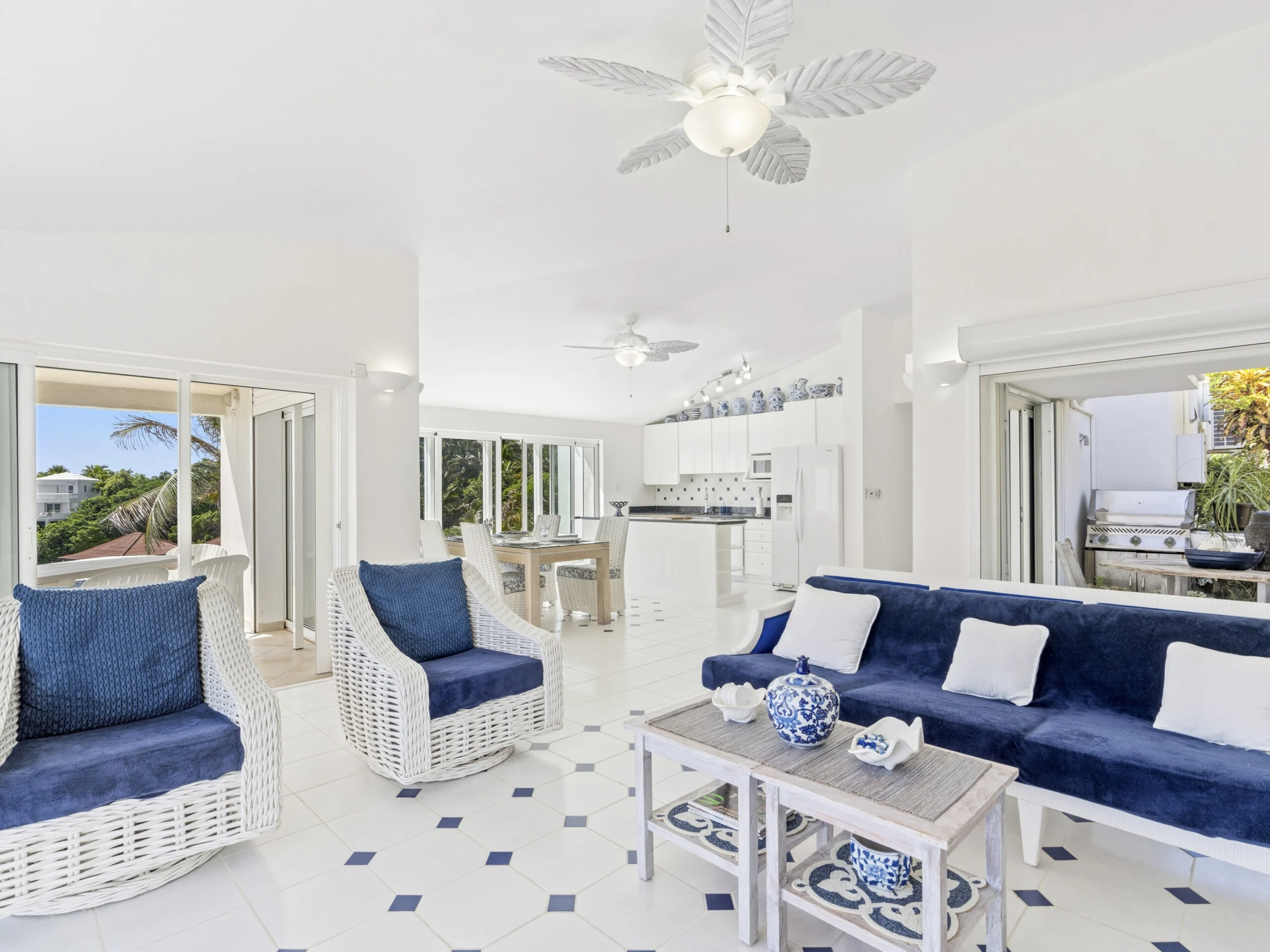 Bright living room with ocean views