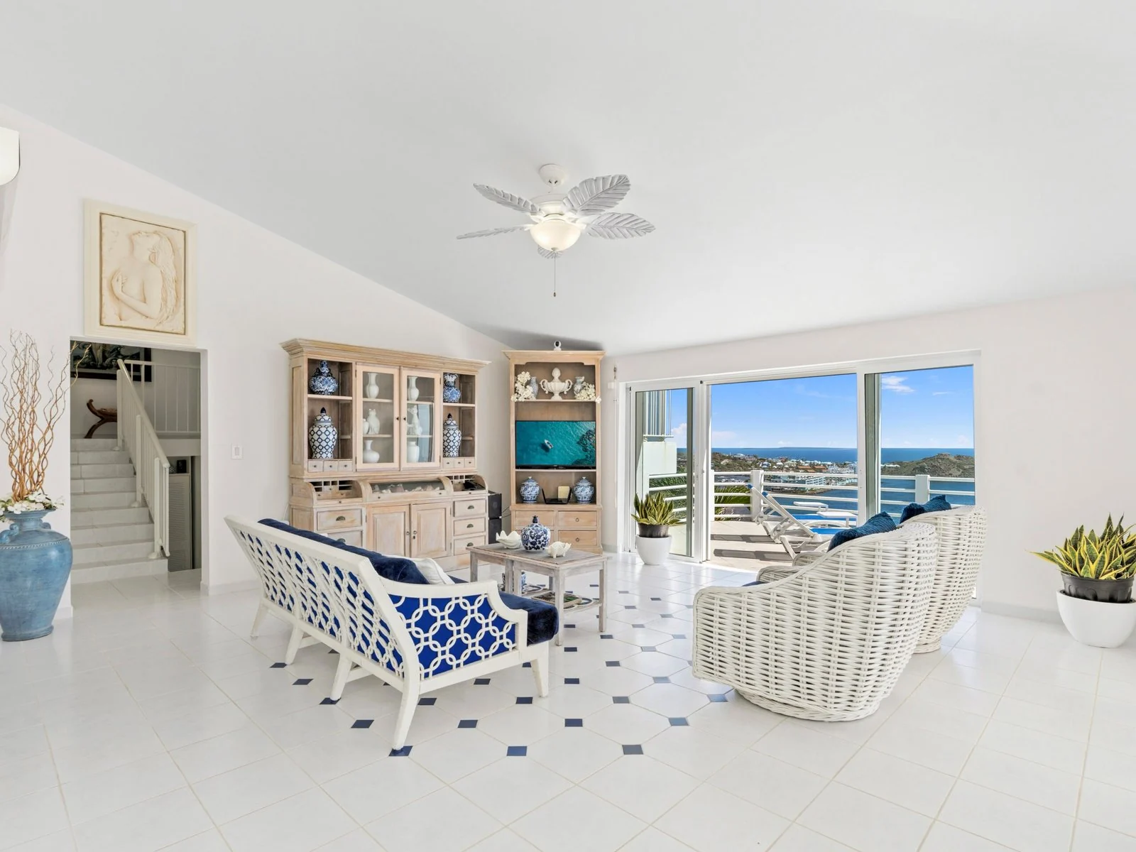 Bright living room with ocean views