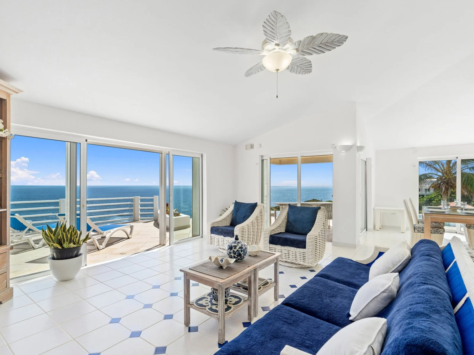 Bright living room with ocean views