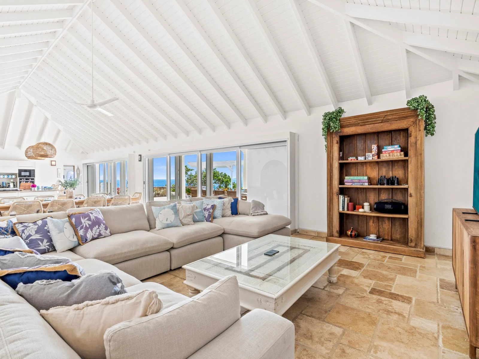 Spacious living room with vaulted ceiling