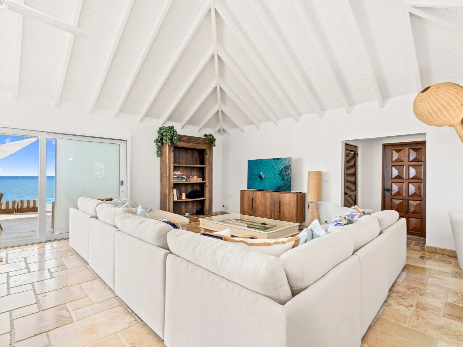 Spacious living room with vaulted ceiling