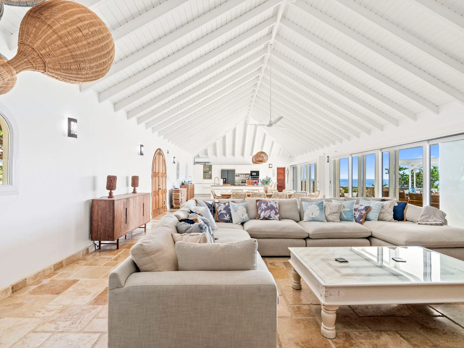 Spacious living room with vaulted ceiling