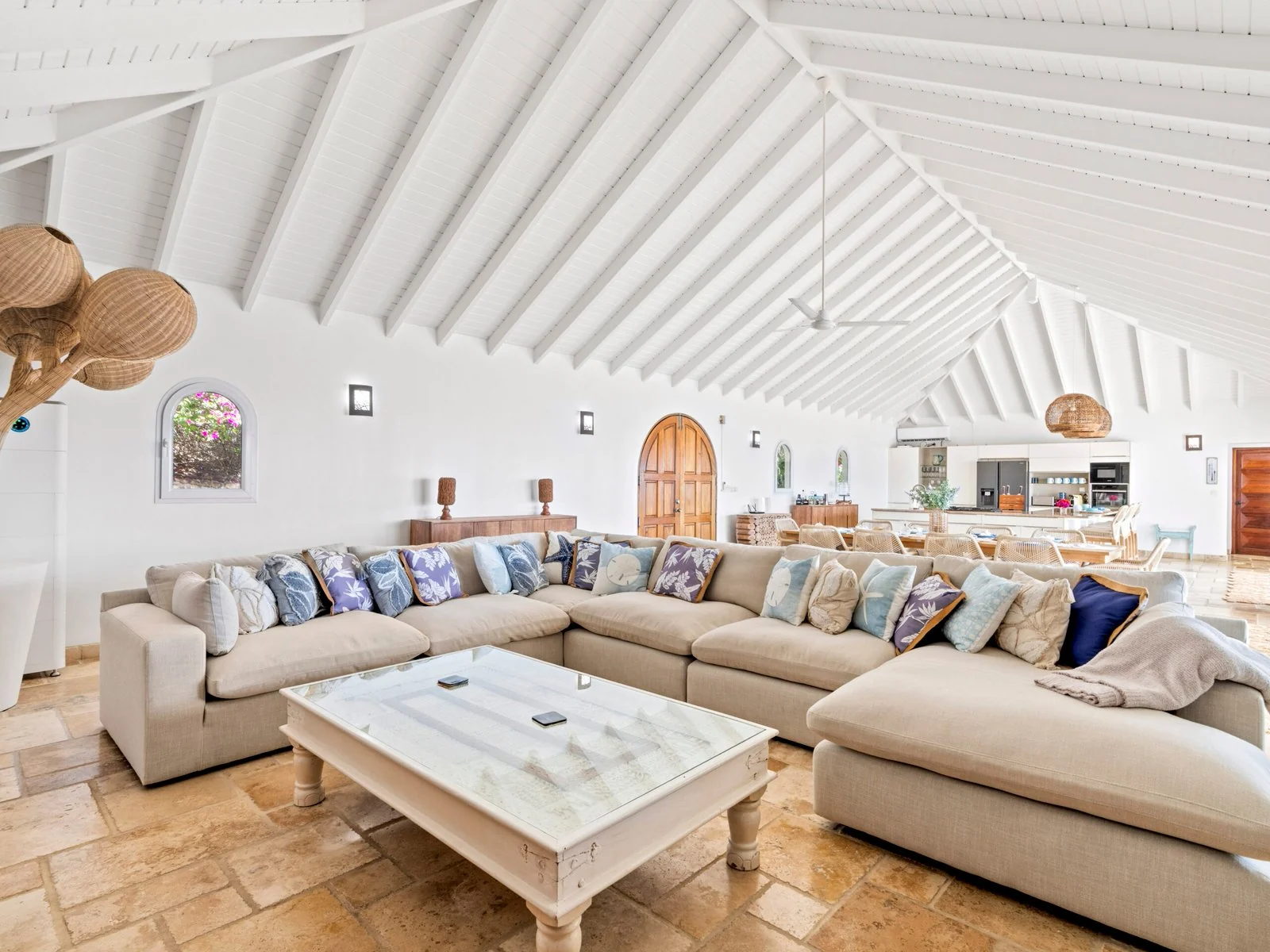 Spacious living room with vaulted ceiling