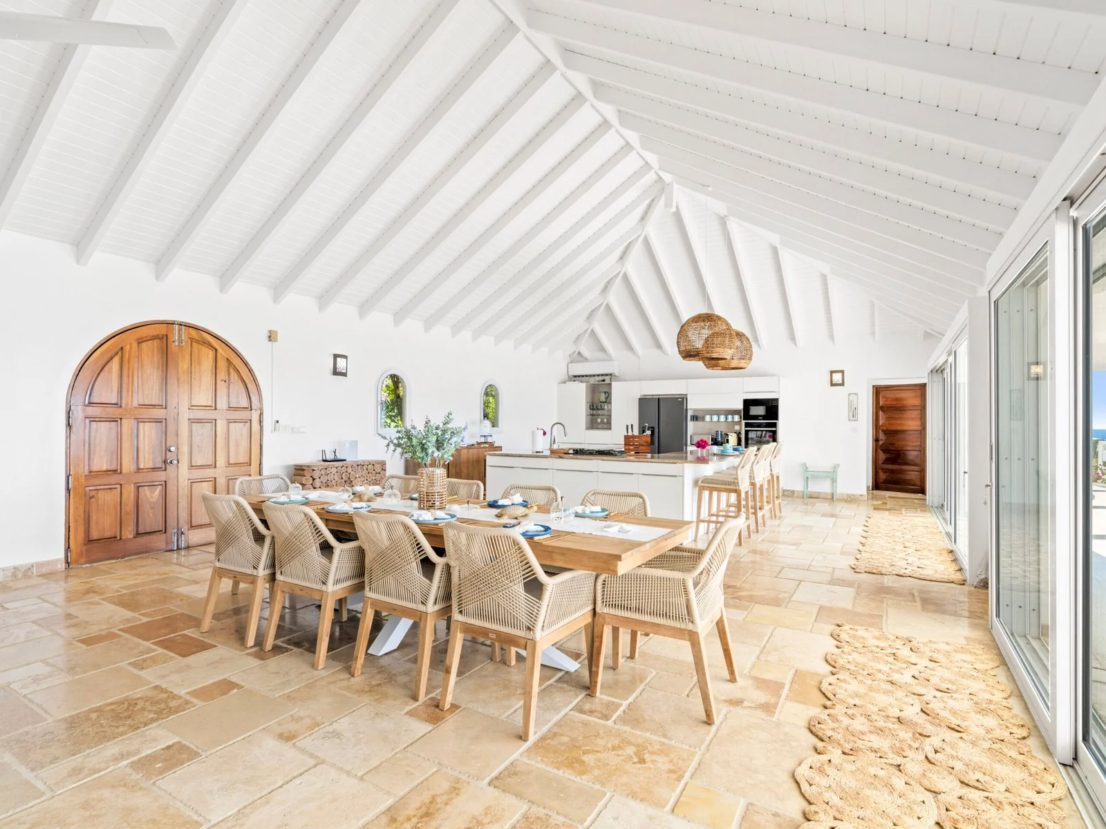 Indoor dining area for eight