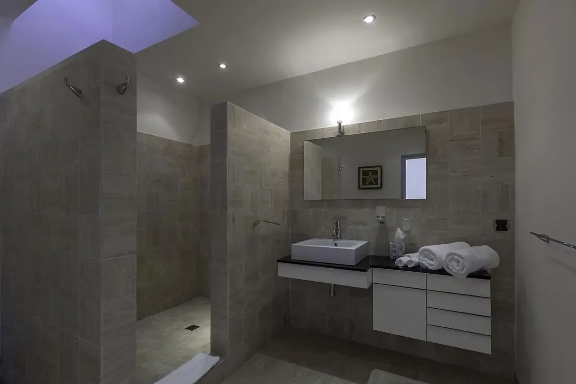 Dine with ocean views from this contemporary indoor dining area.