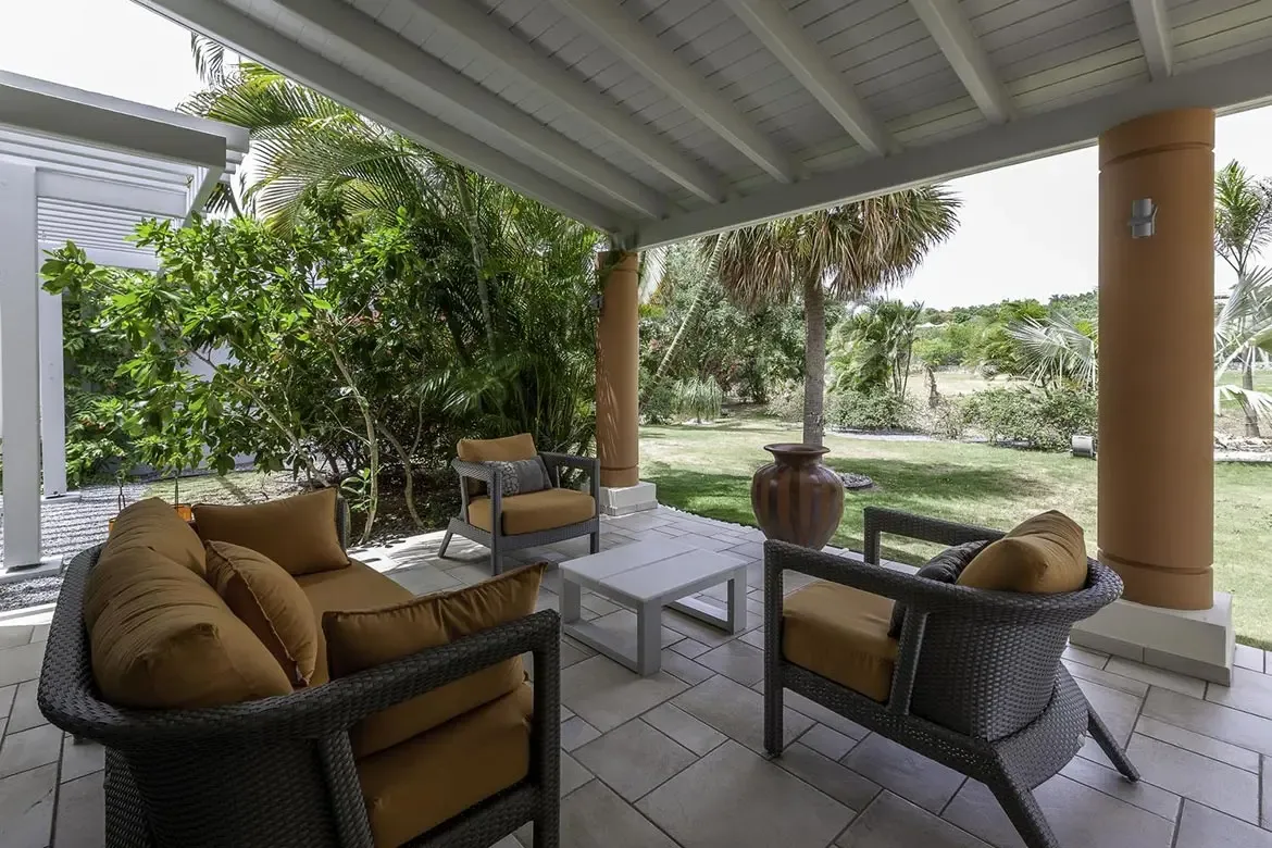 Aerial view of the property showing pool and tropical gardens.