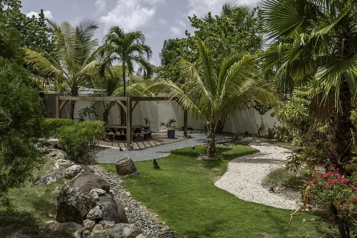 Contemporary Caribbean architecture with clean white lines.