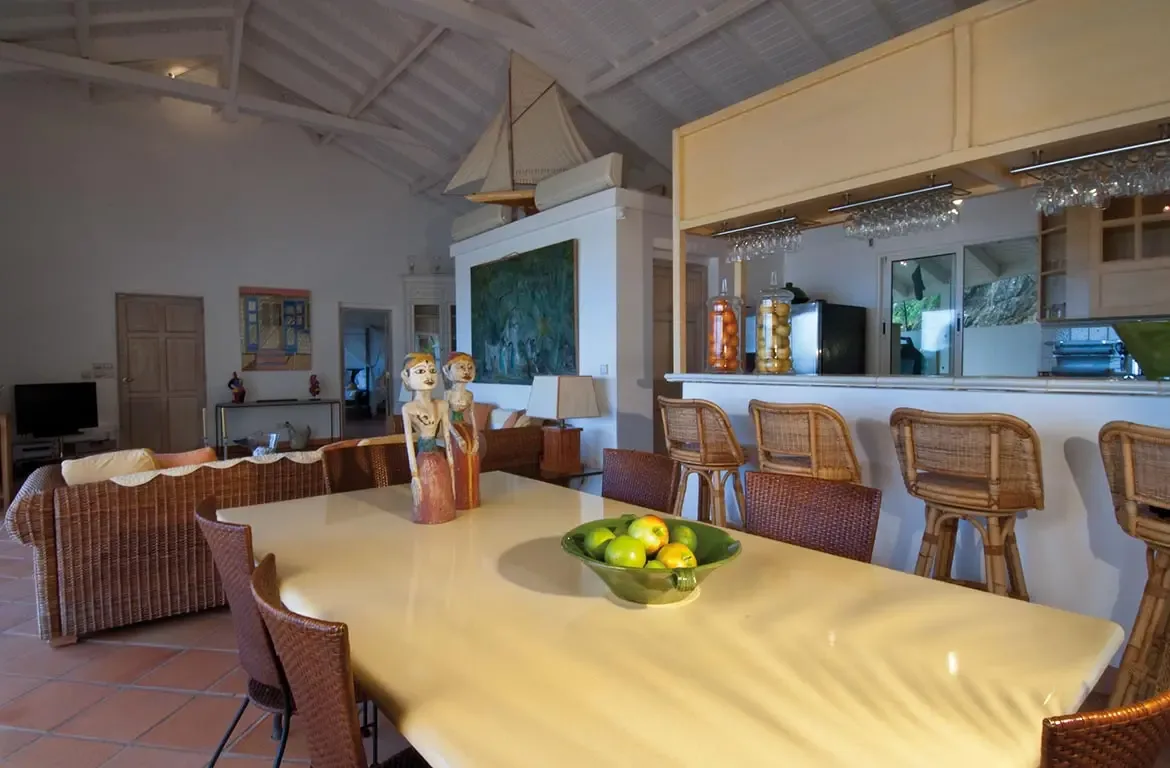 Open living area with vibrant tropical decor.