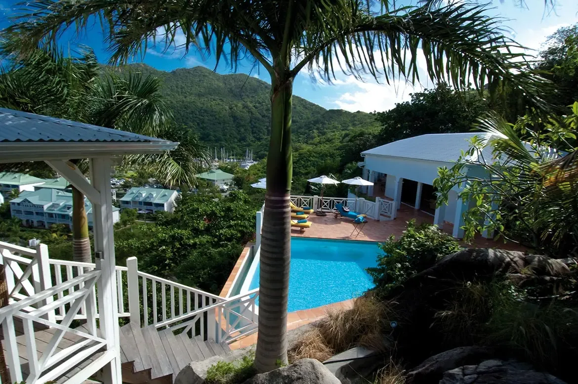 Your private pool deck with breathtaking views of the mountains and marina.