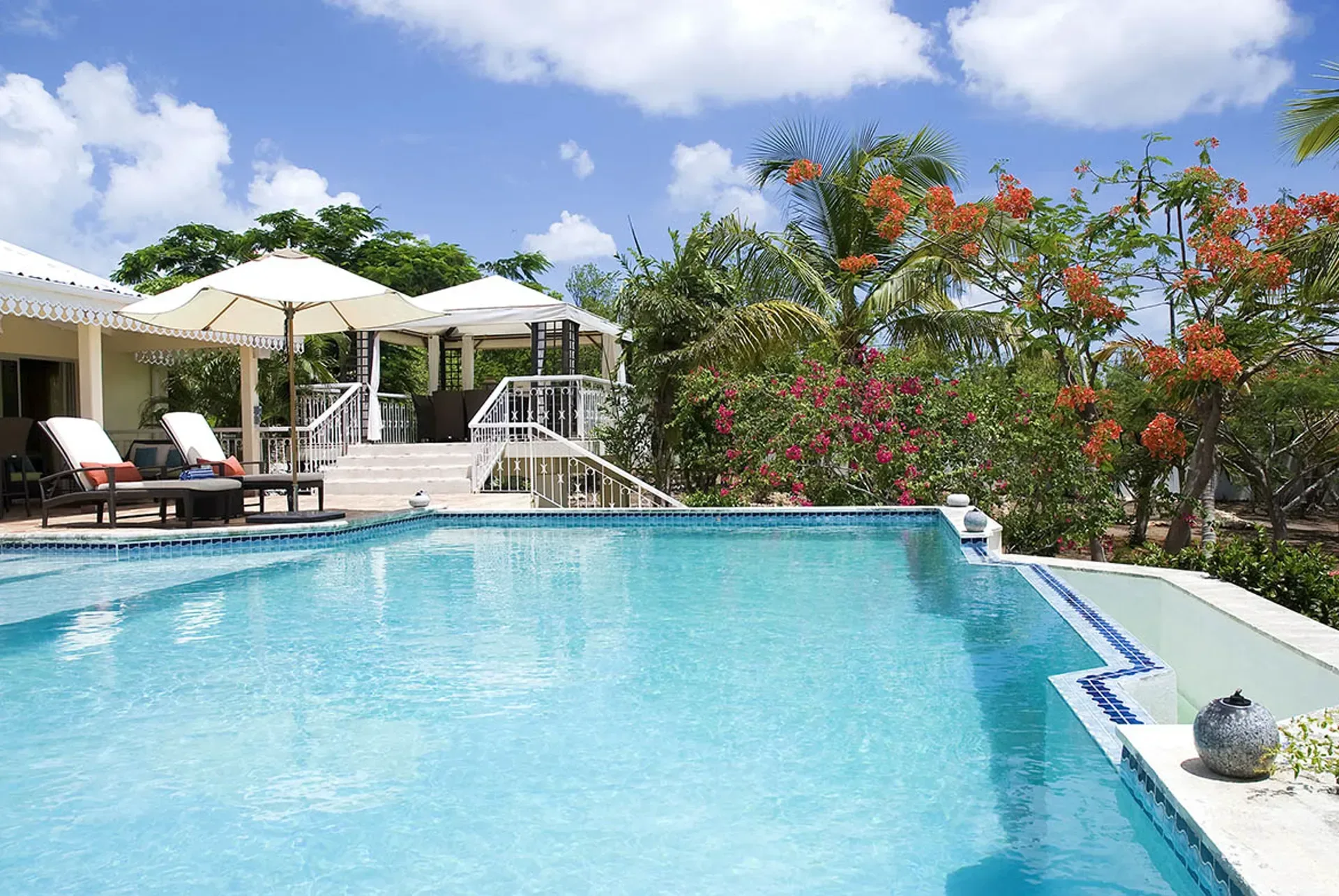 Stroll through lush garden pathways on your property.