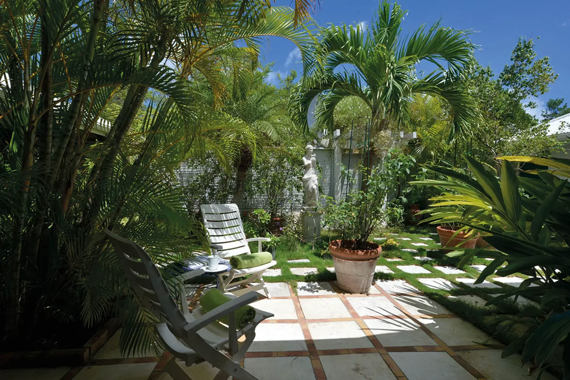 Bright tropical living with elegant furnishings.