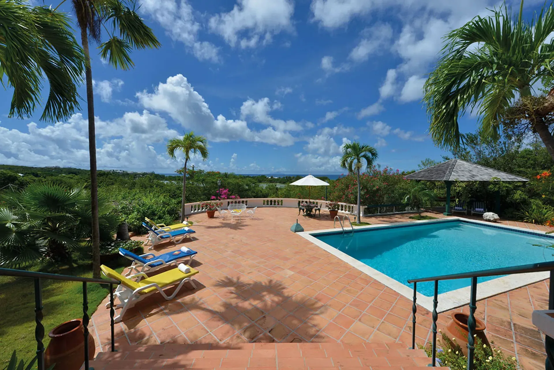 Your private pool terrace with stunning Caribbean views.