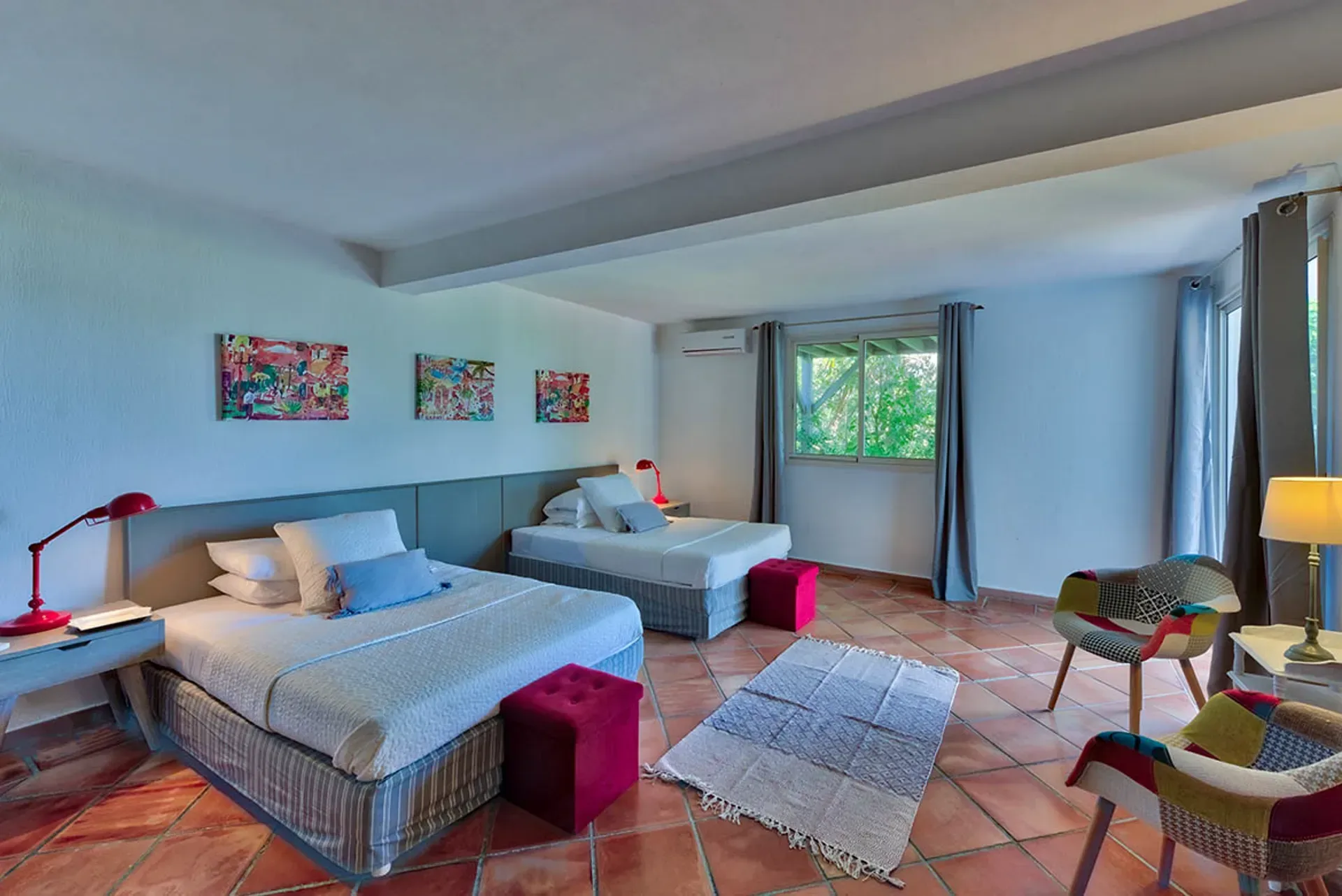 Lush gardens surround the property.